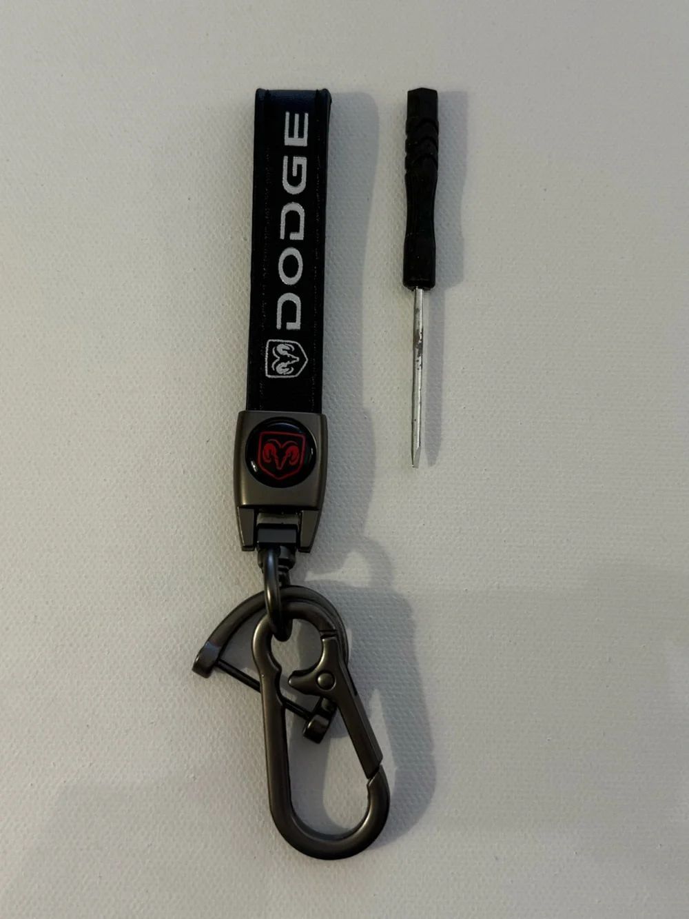 Dodge Key Fob Keychain in Black Leather with Logo NWT